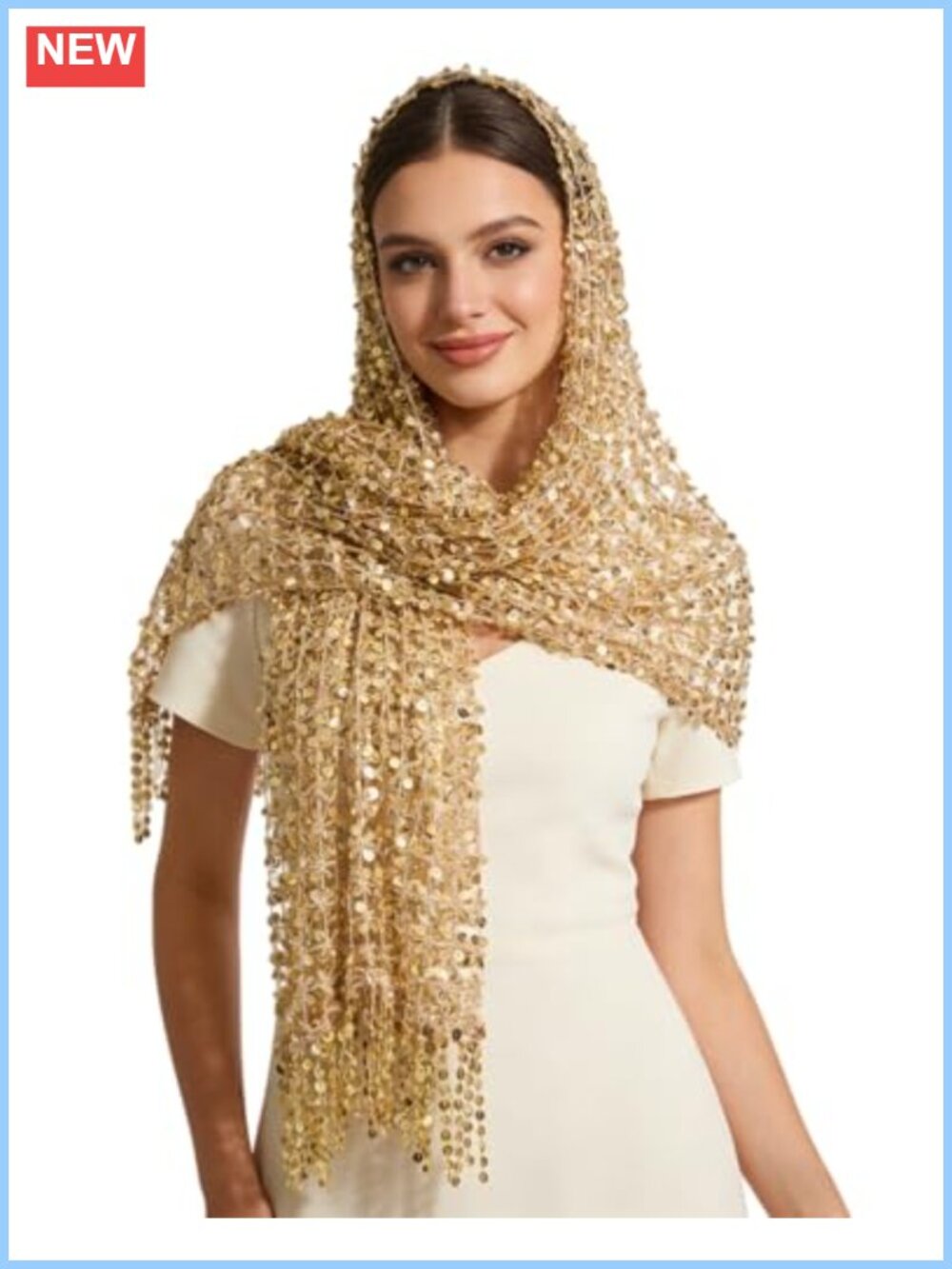 Sequin Fringe Shawl Wrap Sparkling Mesh Scarf Evening Party Formal